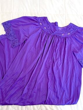 Shadowline vintage purple floral embroidered 70s Mumu maxi slip dress